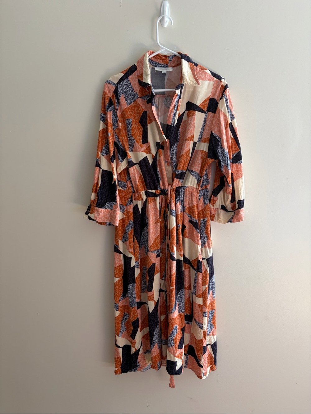 Corey Lynn Calter Abstract Geo Button-Front Midi Dress in Rust, Cream & Navy